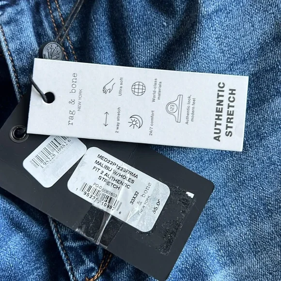 Rag & bone Malibu with holes fit 2 authentic stretch size 33W 32L jeans